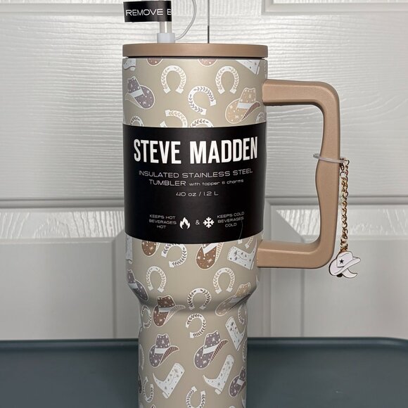 Steve Madden 40oz Insulated Stainless Steel Tumbler Western Theme Cup w/ Handle - Picture 1 of 7